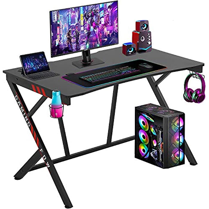 Gaming Desk 45.2" W x 29" D PC Computer Desk Home Office Desk Table with Cup Holder Headphone Hook Gamer Workstation Game Table