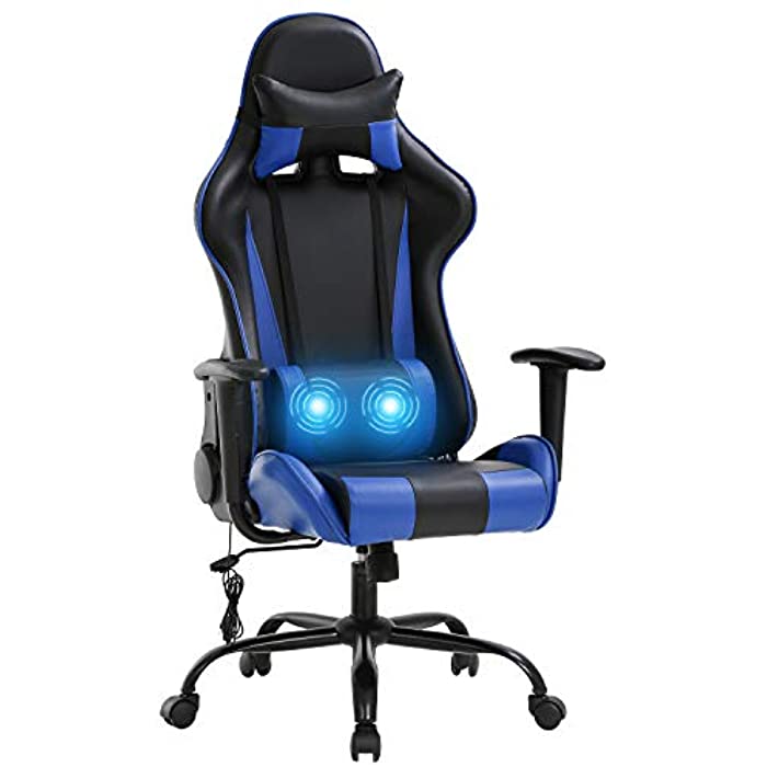 Gaming Chair,Massage Office Chair Racing Desk Chair High Back PU Leather Executive Rolling Task Adjustable Computer Chair with Lumbar Support Headrest Armrest Swivel Chair, Blue