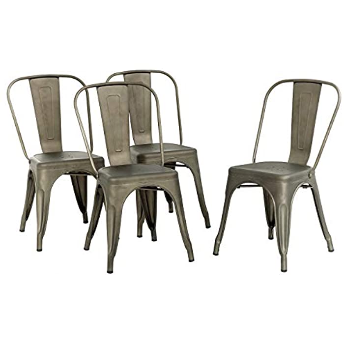 Metal Chair Dining Chair Set of 4 Patio Chair Home Kitchen Chair 18 Inch Seat Height Dinning Room Chair Stackable Metal Bar Chairs Indoor Outdoor Chairs Tolix Bar Side Chair Restaurant Dining Chair
