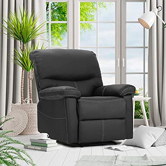 PU Leather Sofa Recliner Couch Recliner Sofa Manual Reclining Sofa for Living Room Black