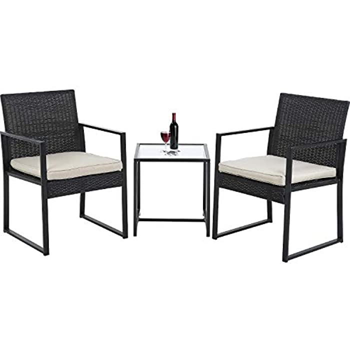 FDW Outdoor Patio Furniture Set,3 Pieces Wicker Modern Bistro Set Conversation Sets with Coffee Table for Yard and Bistro