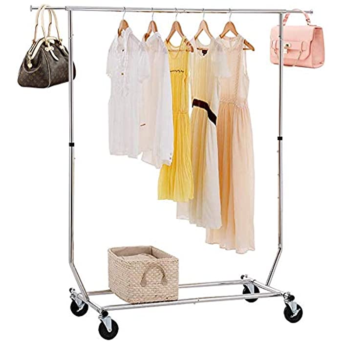 FDW Garment Rack Heavy Duty Clothes Rolling Rack Sturdy Rod Large Collapsible Commercial Grade Clothes Stand Rack on Wheels (50"-72") L20.5 W(55"-65") H,Holds up to 200 lbs (Chrome)