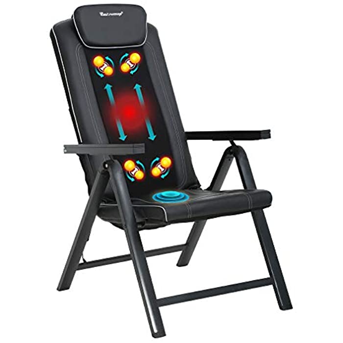 PayLessHere Massage Chair Adjustable Shiatsu Kneading Folding Seat Vibration Home Office Portable Back Massager with Heat Function, Black, MD-MDA-MC542-FDW-Black