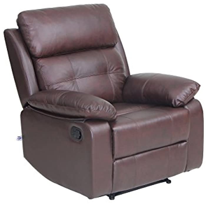 VH FURNITURE Top Grain Leather Sofa Set 1 seat Sofa Recliner Chair with Overstuff Armrest/Headrest, Brown