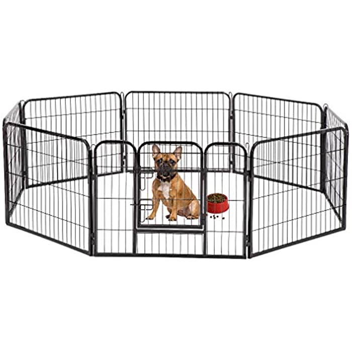 BestPet Pet Playpen Exercise Pen Dog Fence Animal Kennel Cage Yard Travel Camping Wire Metal Portable Folding Indoor Outdoor Crate for Dogs with Door 24inches 8 Panels and 16 Panels