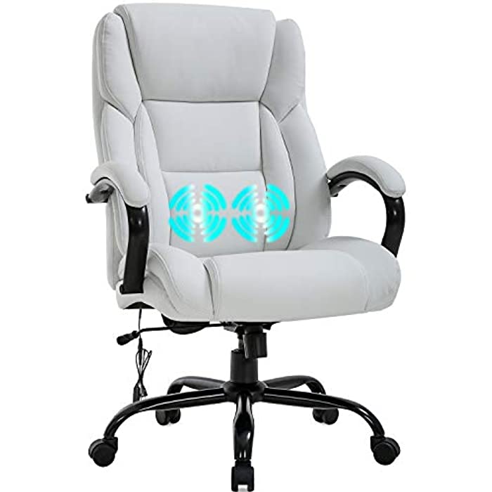 Office Chair Desk Chair Computer Chair with Lumbar Support Headrest Armrest Swivel Rolling PU Leather Task Big and Tall 500lb Wide Seat Massage Ergonomic Chair Adjustable for Adults Women(White)