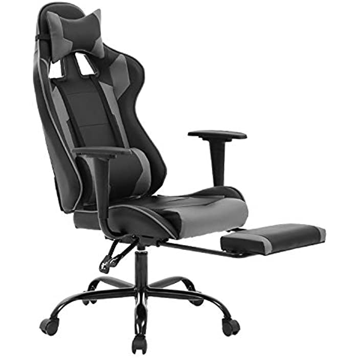 High-Back Office Chair Ergonomic PC Gaming Chair Cheap Desk Chair Executive PU Leather Rolling Swivel Computer Chair with Lumbar Support, Grey