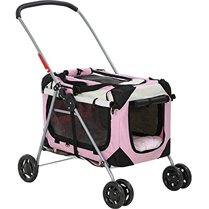 BestPet Dog Stroller Cat Stroller Pet Carseat Carriers Bag for Small Medium Dogs Cats Travel Camping 4 Wheels Lightweight Waterproof Folding Crate Stroller with Soft Pad