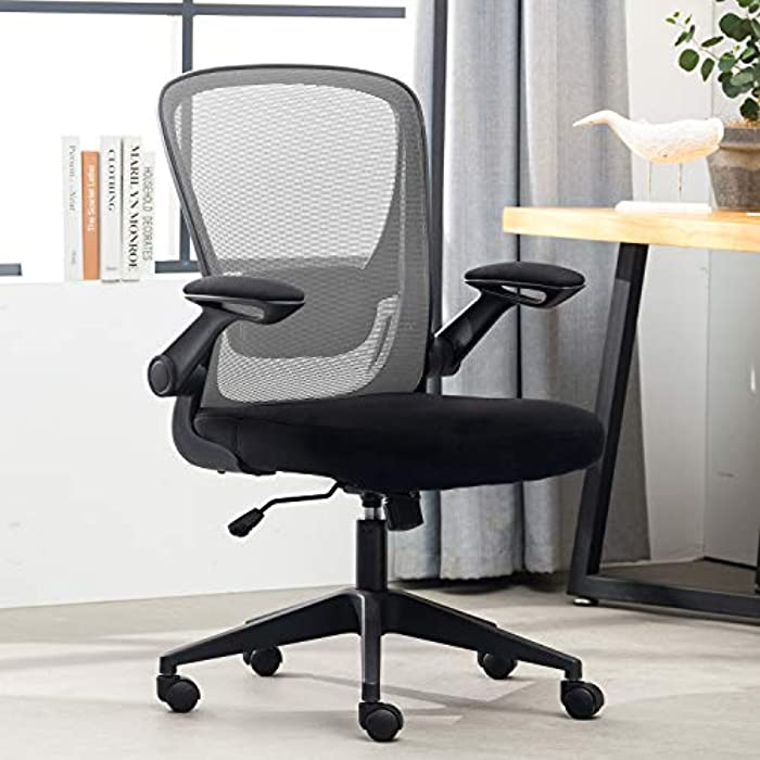 Home Office Chair,Ergonomic Desk Chair,Mesh Computer Chair Mid Back Comfort Chairs with Lumbar Support and Flip-up Arms,Grey