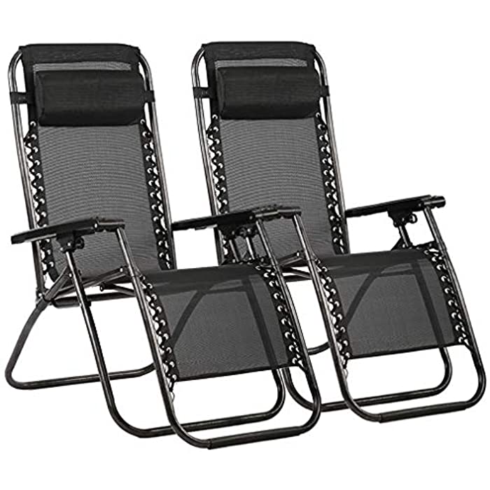 Zero Gravity Chairs Set of 2 with Pillow Patio Outdoor Adjustable Dining Reclining Folding Chairs for Deck Patio Beach Yard