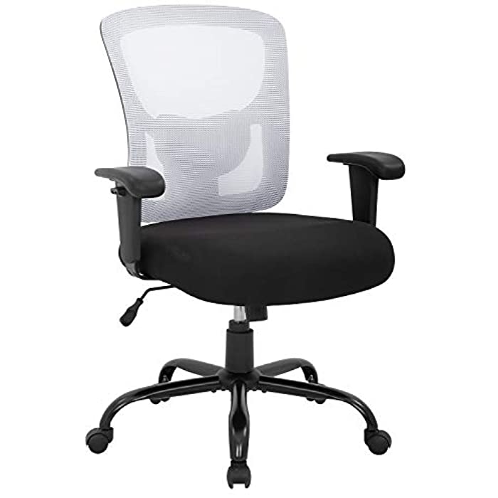 Big and Tall Office Chair 400lbs Ergonomic Desk Chair Wide Seat Rolling Swivel Mesh Computer Chair with Lumbar Support Adjustable Armrests Task Chair White