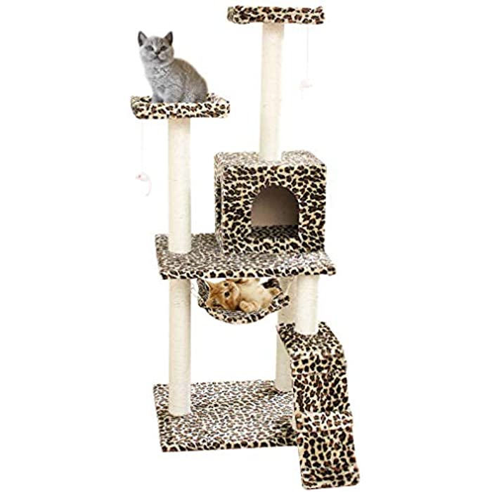 Cat Tree Scratcher Play House Condo Furniture Bed Post Pet House (PAW Print 58")