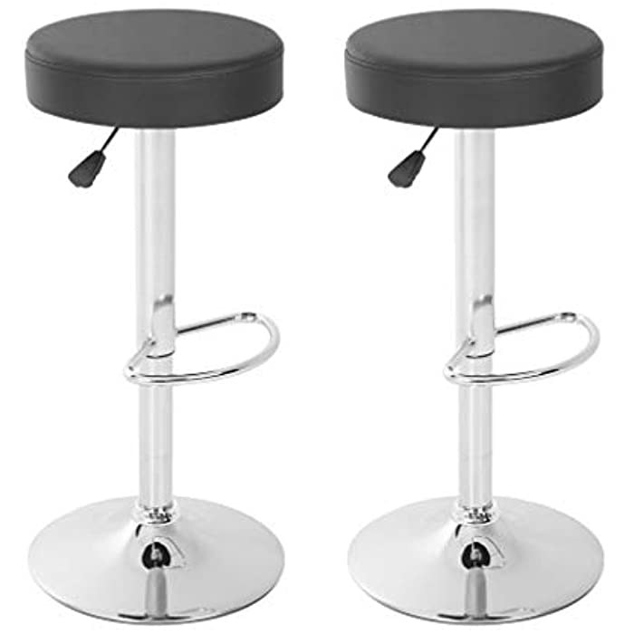 Modern Bar Stool Set of 2 Pub Barstools Height Adjustable Counter Stools Bar Chairs Swivel Bar Stool Home Kitchen Stools PU Leather Hydraulic Dining Room Chairs (Black)