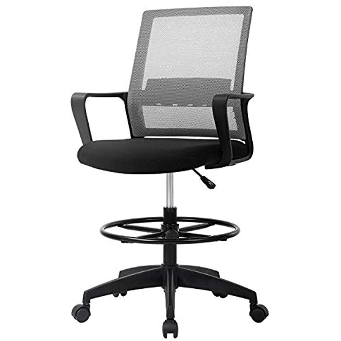 Drafting Chair Tall Office Chair Mesh Ergonomic Mid-Back Desk Chair with Adjustable Foot Ring for Executive Computer Standing Desk, Grey