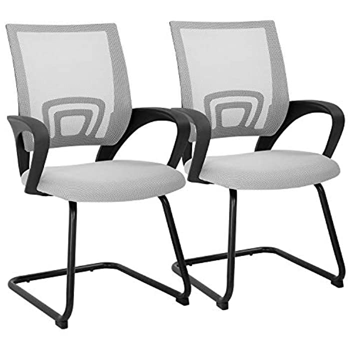 Guest Chair Office Chair with Lumbar Support Armrest Mesh Cushion Seat Conference Chair Meeting Chair Set of 2 Reception Chairs Grey