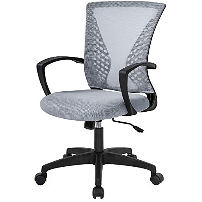 Home Office Chair Mid Back PC Swivel Lumbar Support Adjustable Desk Task Computer Ergonomic Comfortable Mesh Chair with Armrest (Grey)