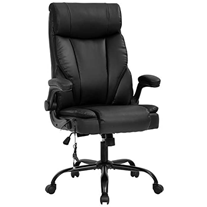 Massage Office Chair Ergonomic Desk Chair PU Leather Computer Chair with Lumbar Support Flip up Armrest Task Chair Rolling Swivel Executive Chair for Women Adults(Black)