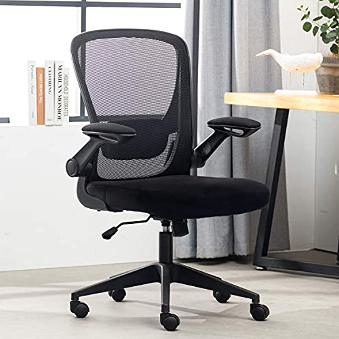 Home Office Chair,Ergonomic Desk Chair,Mesh Computer Chair Mid Back Comfort Chairs with Lumbar Support and Flip-up Arms,Black