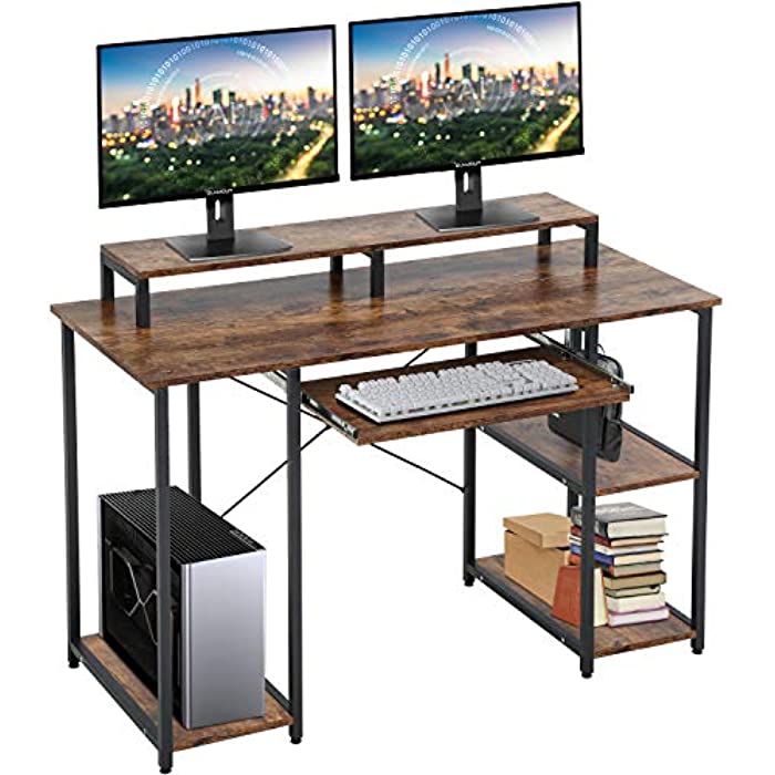 Computer Desk 46" Gaming Writing Desk with Keyboard Tray/Monitor Stand Shelf/Storage Shelves/CPU Stand for Home Office