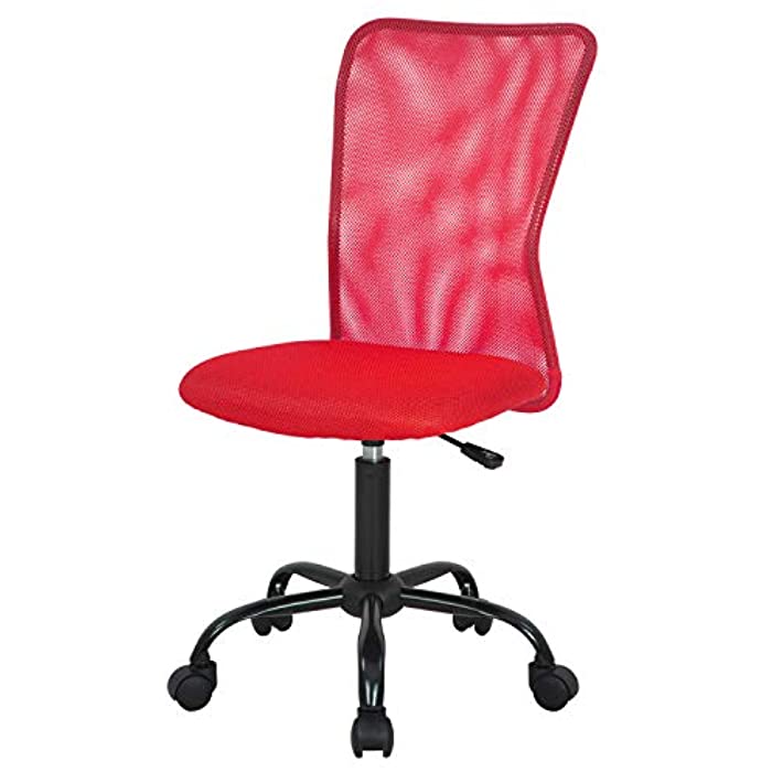 Home Office Chair Mid Back Mesh Desk Chair Armless Computer Chair Ergonomic Task Rolling Swivel Chair Back Support Adjustable Modern Chair with Lumbar Support (Red)