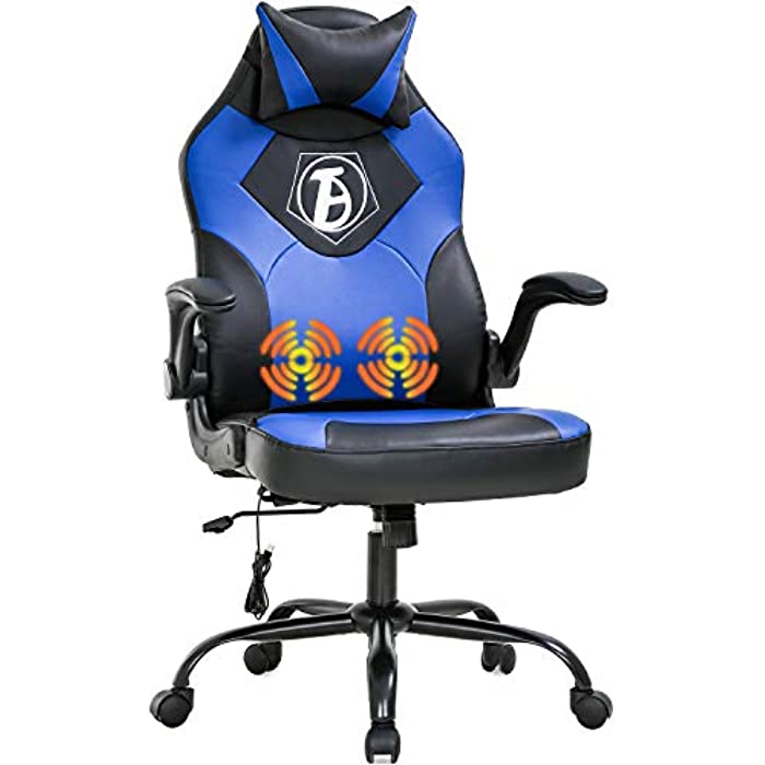 Gaming Chair Computer Chair Desk Chair PU Leather Adjustable Office Chair with Lumbar Support Headrest Armrest PC Ergonomic Task Rolling Swivel Massage Racing Chair for Women Adults(Blue)