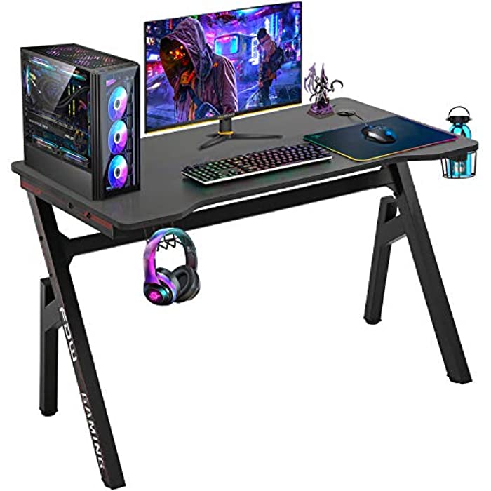 Computer Desk Gaming Desk 47.2 inches Student PC Desk Writing Desk Office Desk Extra Large Modern Ergonomic Racing Style Table Workstation Carbon Fiber Cup Holder Headphone Hook