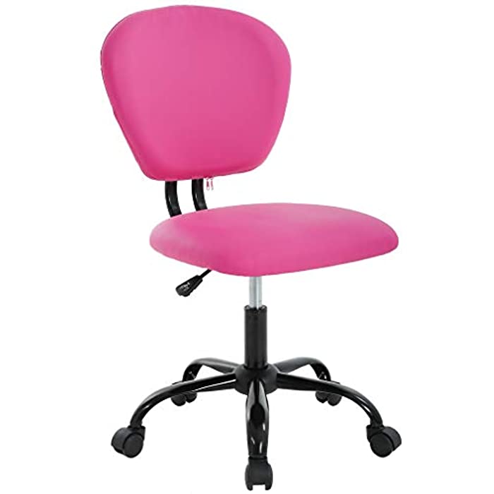 Office Chair Desk Chair Computer Chair with Lumbar Support Without Armrest Modern Executive PU Leather Adjustable Task Chair Rolling Swivel Mid Back Task Chair for Adults, Girls(Pink)