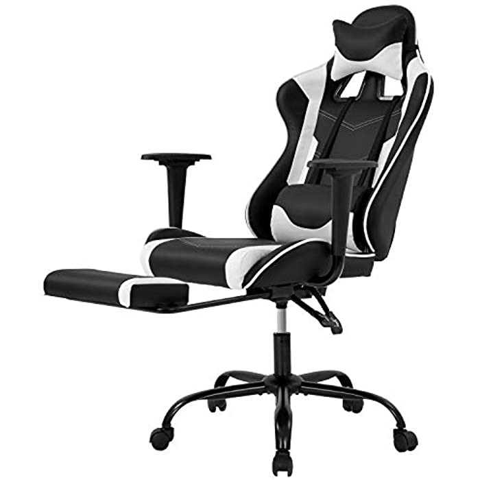 Racing Gaming Chair, High-Back PU Leather Home Office Chair Desk Computer Chair Ergonomic Executive Swivel Rolling Chair with Arms Lumbar Support for Men(White)