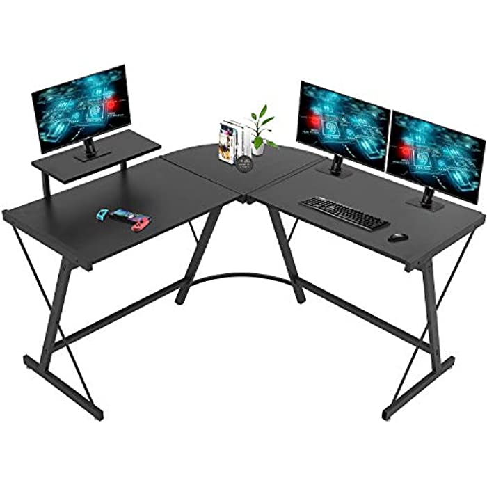 Computer Gaming L Shaped Desk Home Office Corner Writing Study Keyboard Girl Kids Student PC Modern Executive Table for Small Spaces,Black