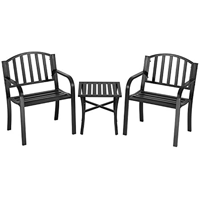 Bistro Table Set Patio Bistro Set 3 Piece Patio Set Small Patio Table and Chairs Steel Front Porch Balcony Seating Apartment Outdoor Conversation