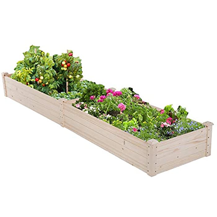 Square Garden Raise Bed 96x24.5x10 Inch Elevated Garden Bed Wood Planter Box Kit for Vegetable Flower Wooden Garden Box Patio Greenhouse Outdoor Yard Gardening Planter Box