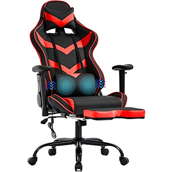 Gaming Chair Massage Office Chair Racing Computer Chair with Lumbar Support Footrest Armrest Headrest Ergonomic Desk Chair Task High Back PU Leather Rolling Swivel Chair for Adults(Red)