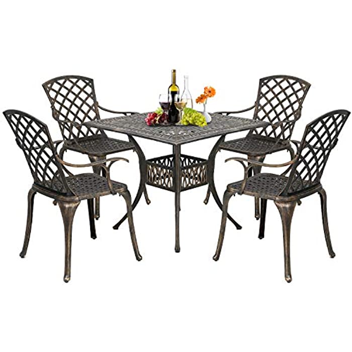 FDW Outdoor Dining Table Set Patio Dining Set Dining Chairs Set of 4 Wrought Iron Patio Furniture Outdoor Dining Set Patio Furniture Patio Chairs Chat Set Weather Resistant