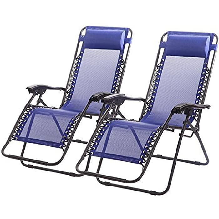 New Zero Gravity Chairs Case Of 2 Lounge Patio Chairs Outdoor Yard Beach O62 (Blue)