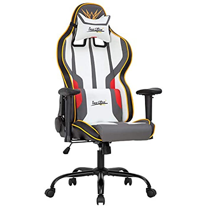 Gaming Chair Racing Office Chair PC Computer Chair with Lumbar Support Headrest Armrest Task Rolling Swivel Ergonomic PU Leather E-Sports Adjustable Desk Chair for Adults Gamer Girls(White)