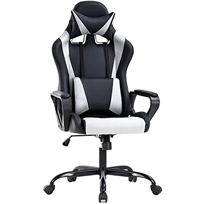 Ergonomic Office Chair PC Gaming Chair Cheap Desk Chair PU Leather Racing Chair Executive Computer Chair Swivel Rolling Lumbar Support for Women&Men, White