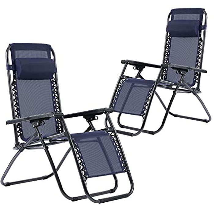 Set of 2 Zero Gravity Chairs Lounge Patio Chairs Outdoor Yard Beach (Blue)