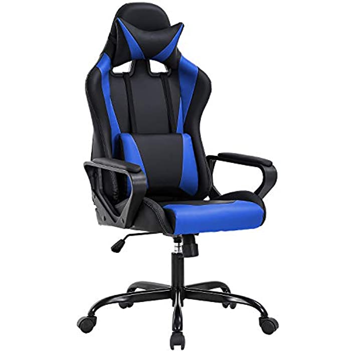 High-Back Gaming Chair PC Office Chair Computer Racing Chair PU Desk Task Chair Ergonomic Executive Swivel Rolling Chair with Lumbar Support for Back Pain Women, Men (Blue)