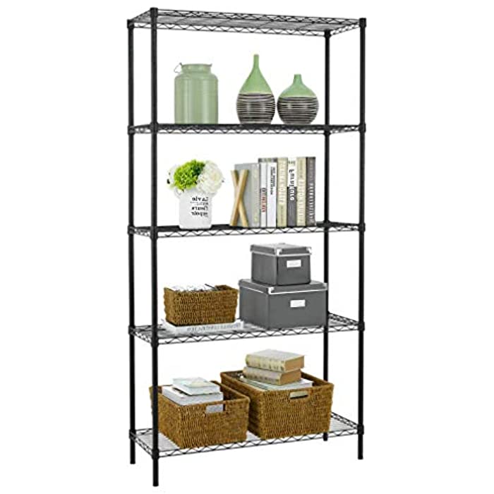 Wire Shelving Unit Heavy Duty Height Adjustable NSF Certification Utility Rolling Steel Commercial Grade for Kitchen Bathroom Office (Black, 36