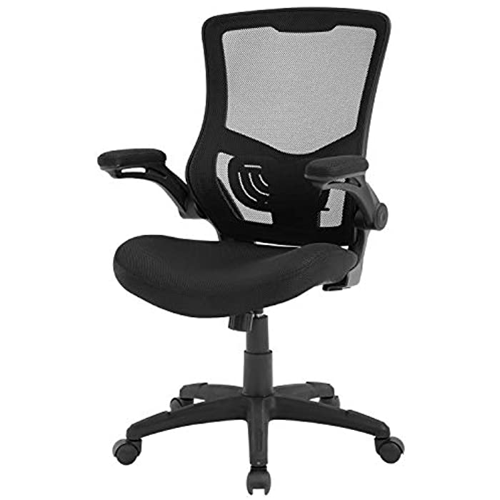 OfficeChairErgonomicDeskChairMeshComputerChairFlip-UpArmrestsAdujstableLumbarSupportComfortableChairforHome(Black)