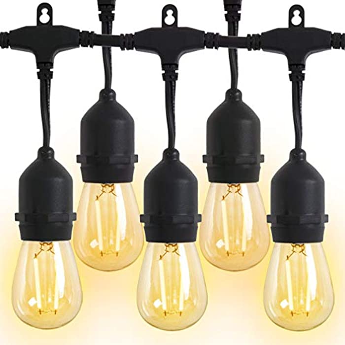 2 Pack Outdoor String Lights LED 48 FT 15 Hanging Sockets Patio Lights Weatherproof Strand Edison Vintage Bulbs Hanging Lights String Commercial Decor Decorative Cafe Backyard Patio Lights