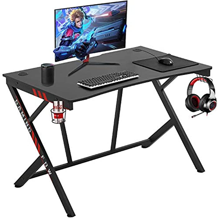 Gaming Desk Computer Desk Home Office Desk Racing Style Study DeskExtra Large Modern Ergonomic PC Carbon Fiber Writing Desk Table with Cup Holder Headphone Hook