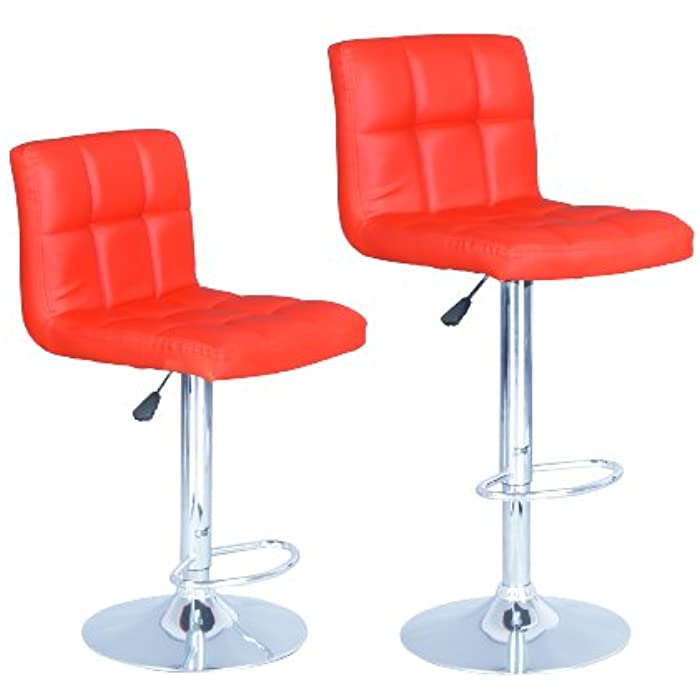 BestOffice Red Modern Adjustable Synthetic Leather Swivel Bar Stools Chairs B06-sets of 2