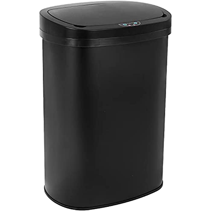 Stainless Steel Kitchen Trash Can Bathroom Bedroom Office Waste Bin with Lid Automatic Sensor Touch Free Garbage Can 13 Gallon / 50L,Black