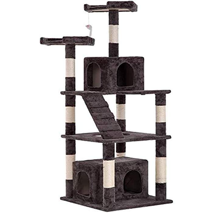 BestPet Cat Tree Tower Condo Multi-Level Kitten Plush Indoor Cat Playground with Toy and Scratching Post,64"