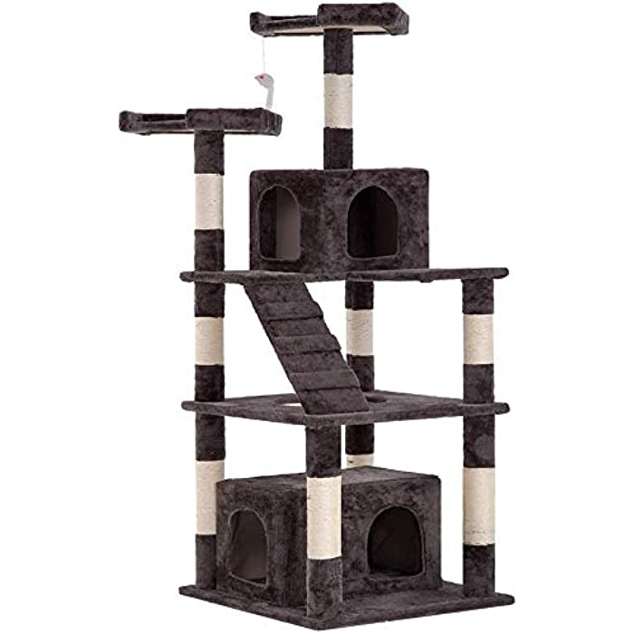 BestPet Cat Tree Tower Condo Multi-Level Kitten Plush Indoor Cat Playground with Toy and Scratching Post,64