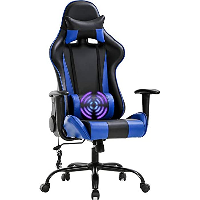 Gaming Chair Massage Office Chair Racing Desk Chair PU Leather Rolling Task Adjustable Computer Chair with Lumbar Support Headrest Armrest Swivel Chair for Gamer (Blue)