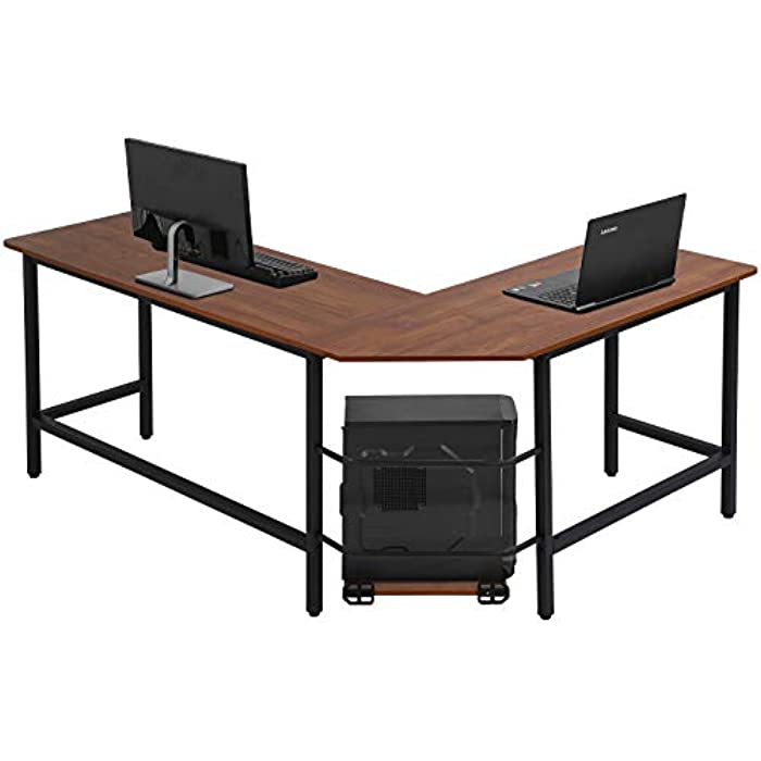 Computer Desk L Shaped Gaming Desk Corner Office Desk PC Wood Home Large Work Space Study Desk Workstation (Brown)