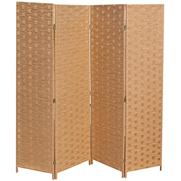 FDW Room Divider 4 Panel Wood mesh Woven Design Room Screen Divider Wooden Screen Folding Portable partition Screen Screen Wood for Home Office Bedroom Natural