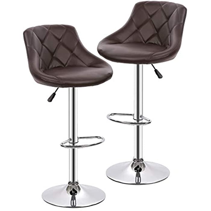 BestMassage Bar Stool Adjustable Height Leather Bar Stools with Seat Back Pad,Set of 2
